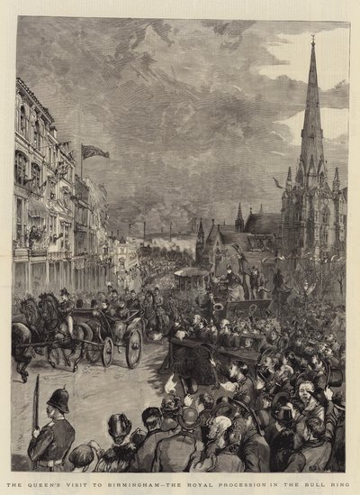 La visite de la Reine à Birmingham, le cortège royal dans le Bull Ring - Henry William Brewer